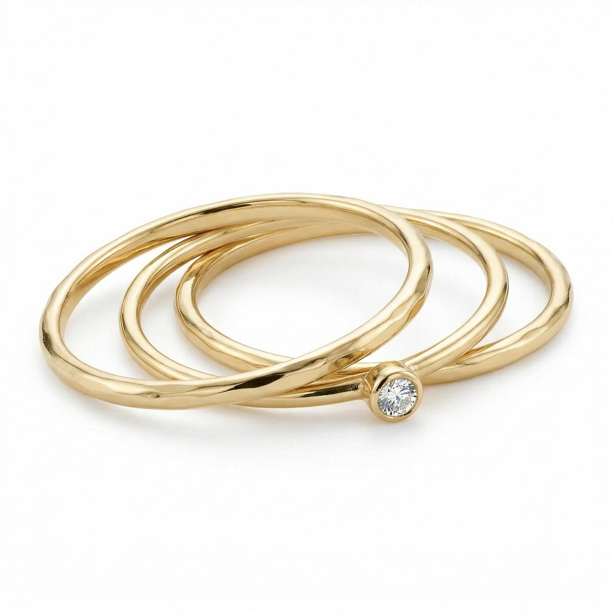 Dainty Diamond Ring 14k Solid Gold – Tiny Bezel Set Diamond Solitaire Stacking Ring - Melt'm Jewelry