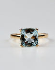 Cushion Cut Aquamarine Solitaire Ring, 2.3 Carat 8mm March Birthstone in 14K Gold, Four Prong Basket Setting - Melt'm Jewelry
