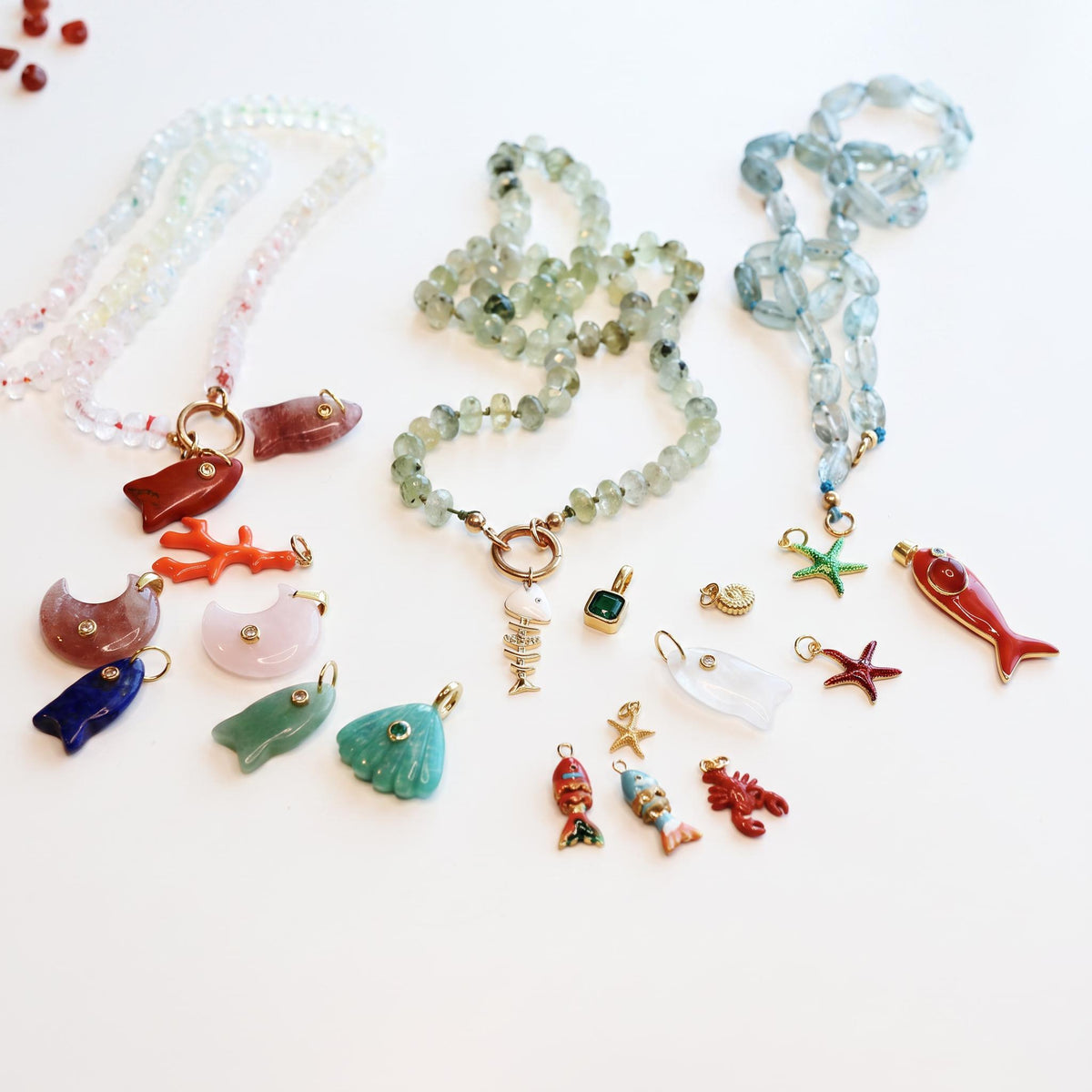 Hand Knotted Rondelle Moonstone Necklace on Rainbow Silk, Gold Filled Figure Eight Charm Holder - Melt'm Jewelry