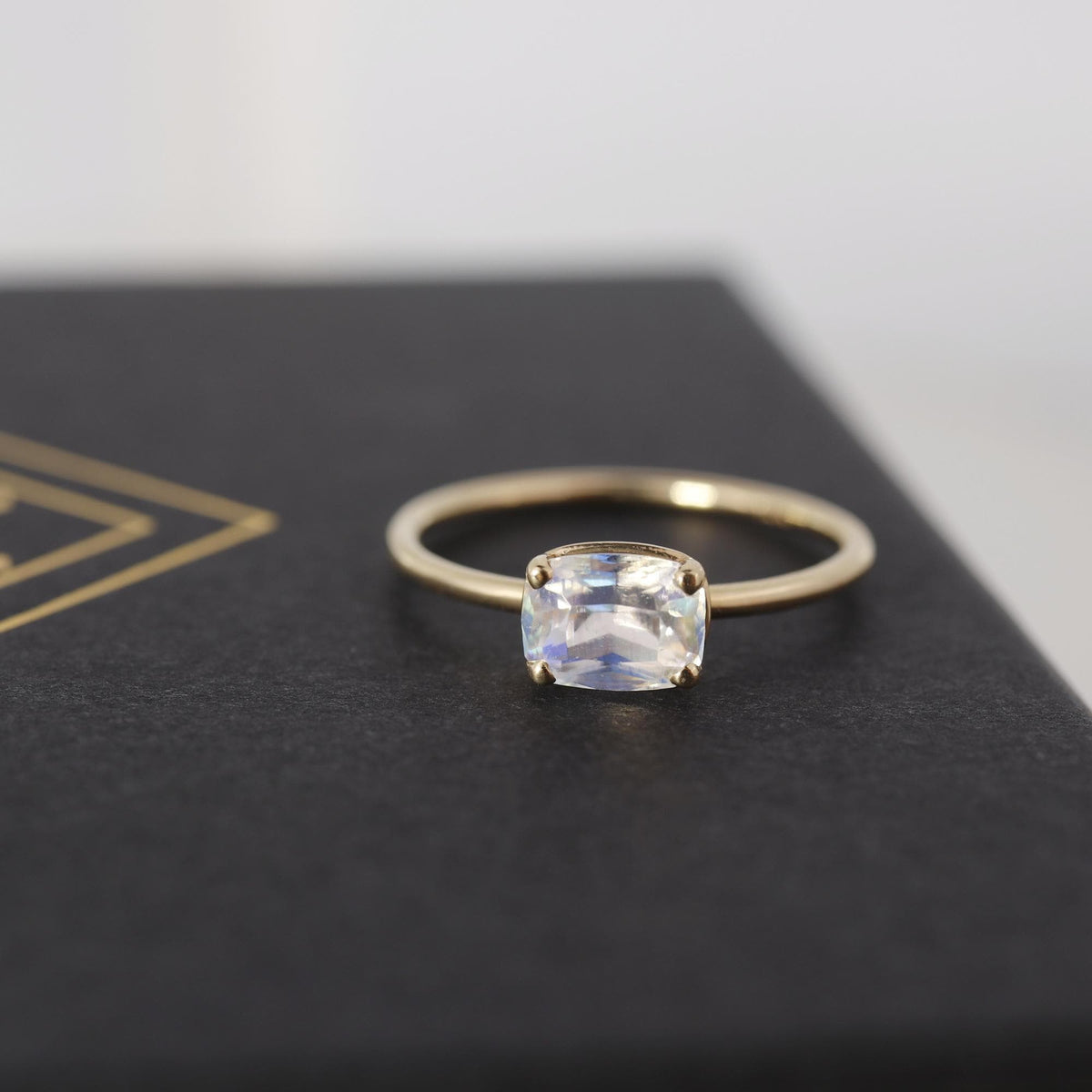 One of a Kind Rainbow Moonstone Ring, 14K Solid Gold, Faceted Cushion Cut Moonstone Ring, Unique Gemstone Ring - Melt'm Jewelry