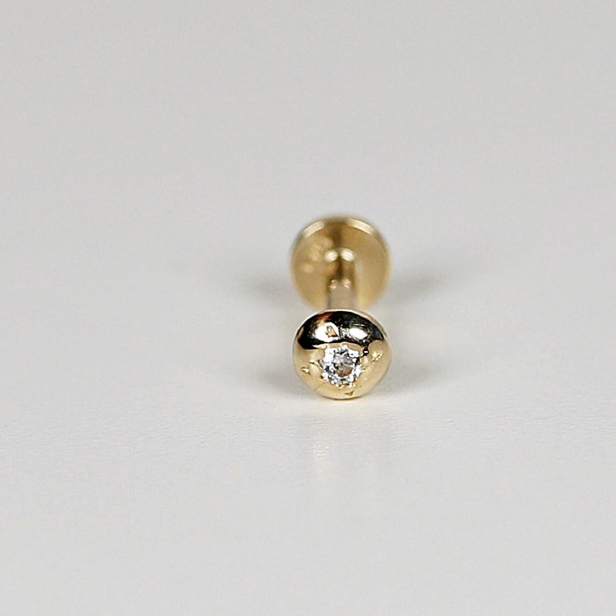Cz Ball Flat Back Earrings 14k Solid Gold (SINGLE OR PAIR), Internally Threaded Earrings (SINGLE or PAIR) - Melt'm Jewelry