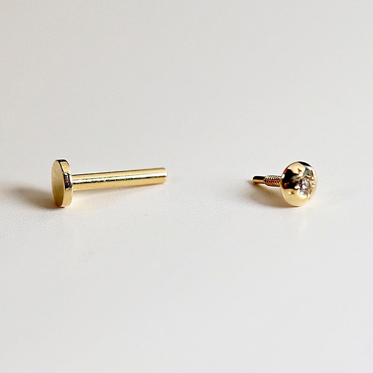 Cz Ball Flat Back Earrings 14k Solid Gold (SINGLE OR PAIR), Internally Threaded Earrings (SINGLE or PAIR) - Melt'm Jewelry