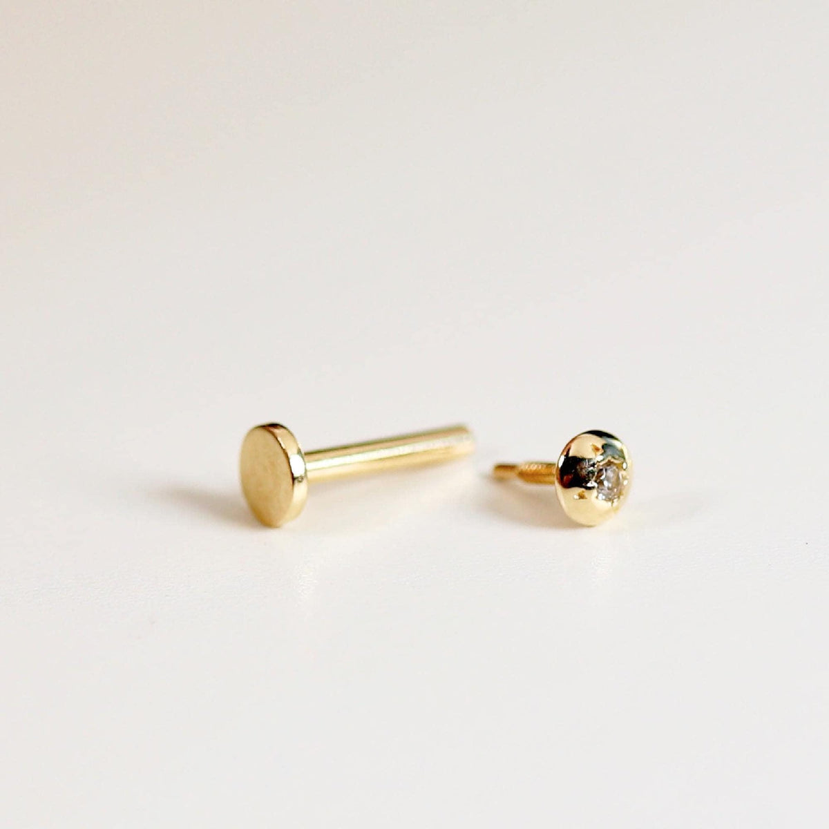 Cz Ball Flat Back Earrings 14k Solid Gold (SINGLE OR PAIR), Internally Threaded Earrings (SINGLE or PAIR) - Melt'm Jewelry