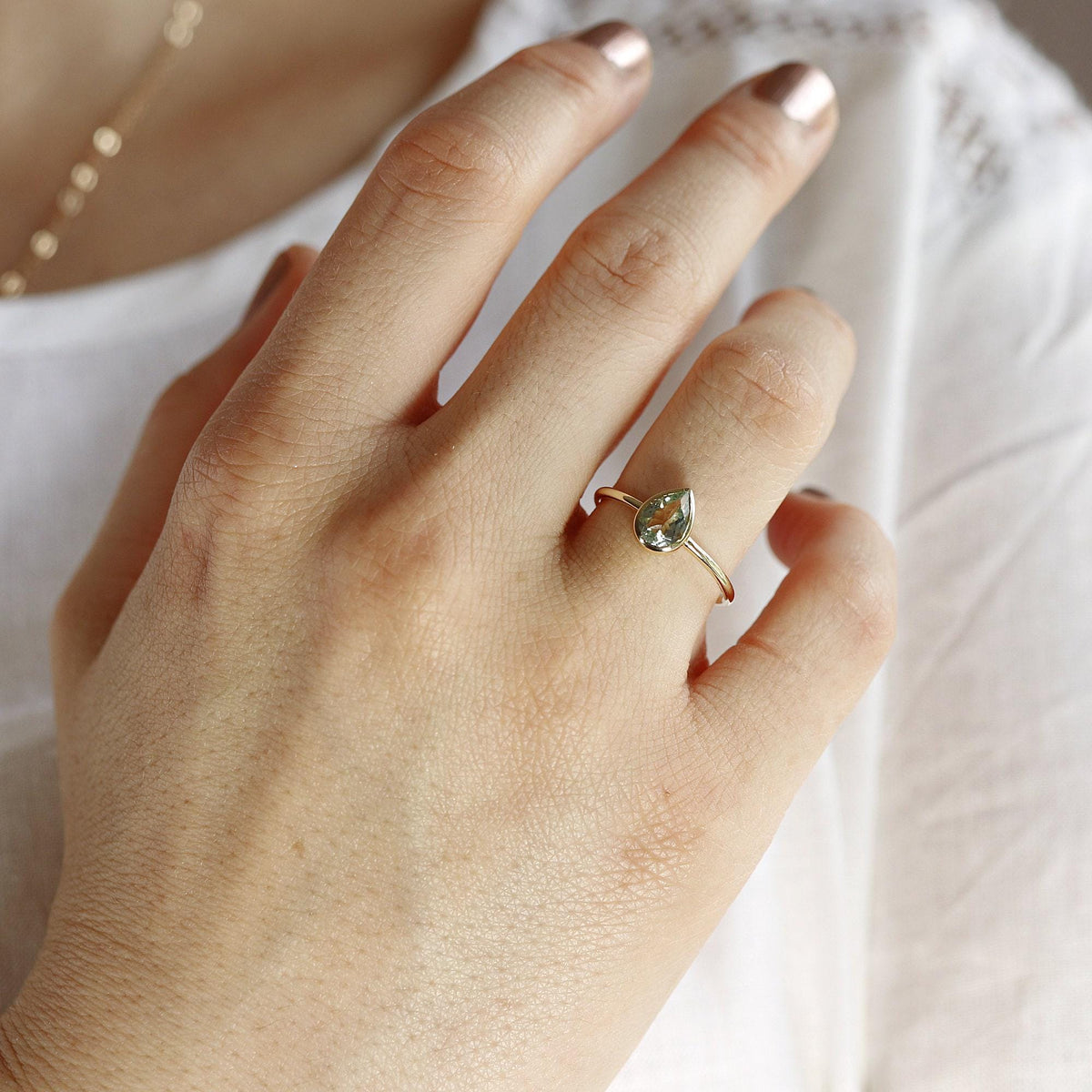 Pear Green Tourmaline Ring 14k Gold - Melt'm Jewelry