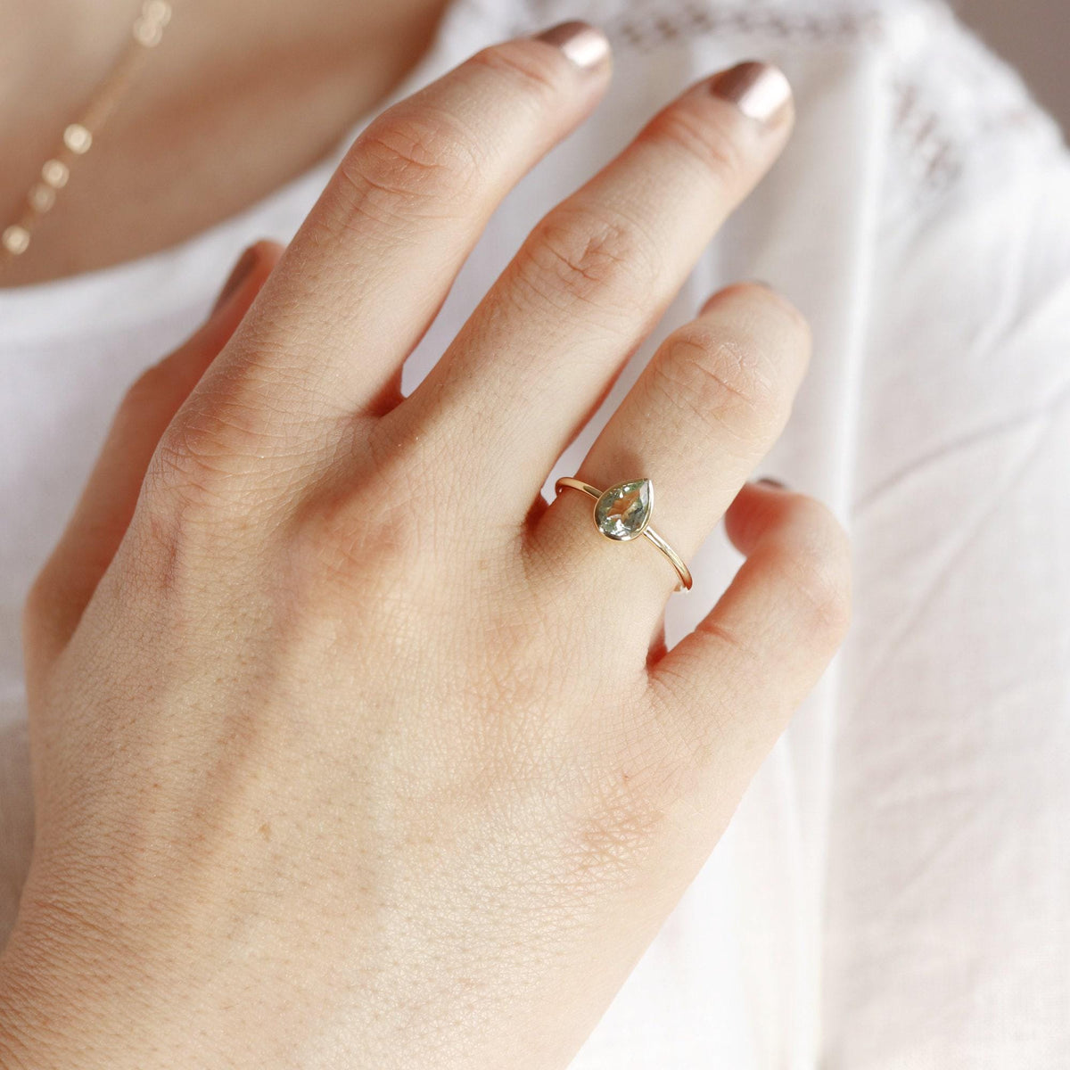 Pear Green Tourmaline Ring 14k Gold - Melt'm Jewelry