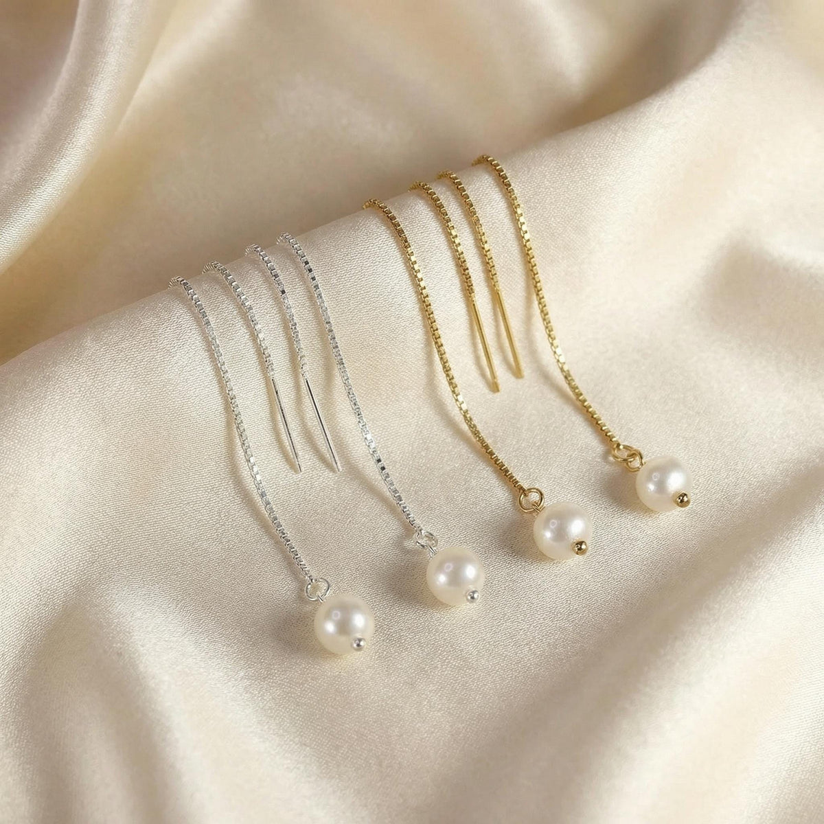Freshwater Pearl Chain Earrings in Gold Filled, Solid Gold or Sterling Silver - Melt'm Jewelry