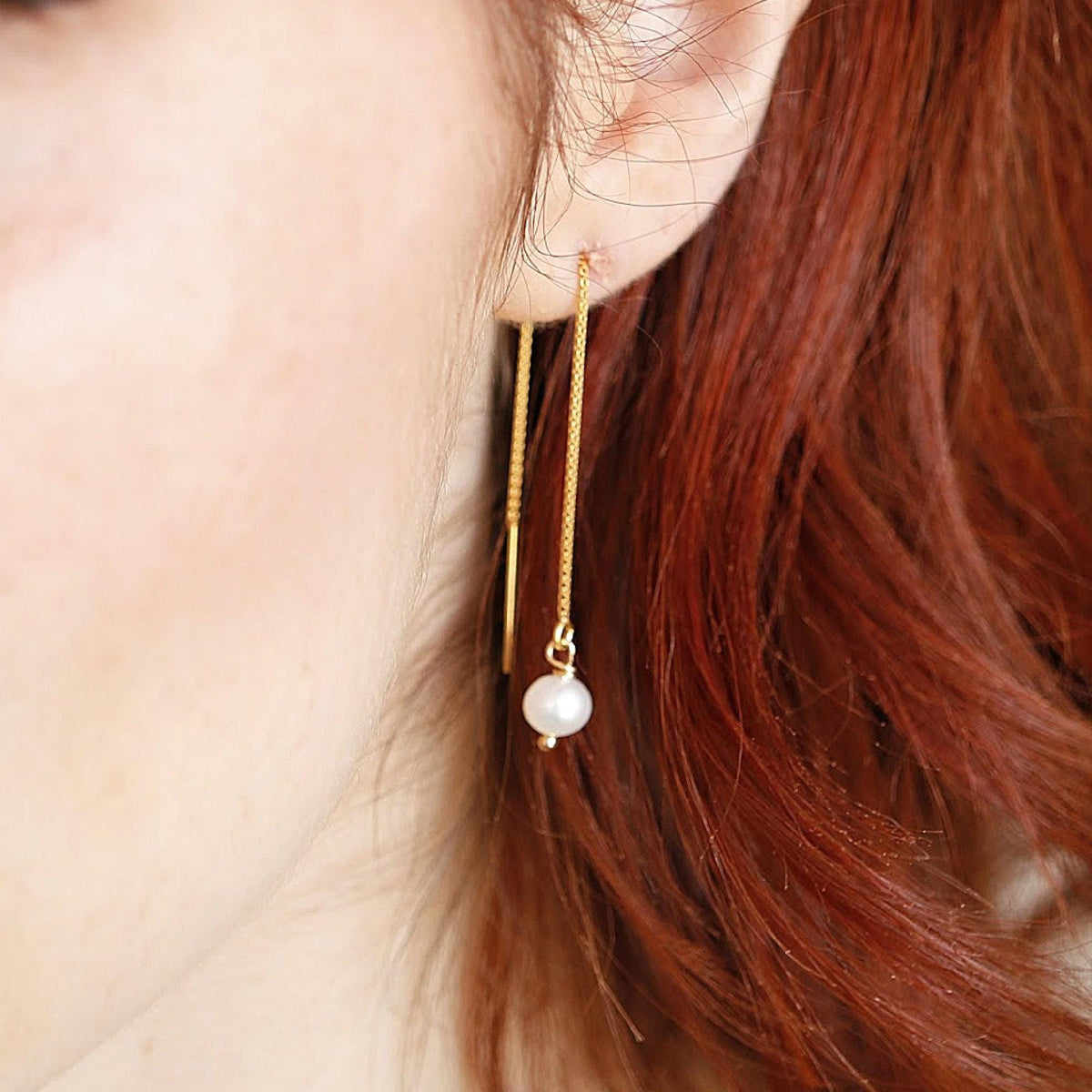 Freshwater Pearl Chain Earrings in Gold Filled, Solid Gold or Sterling Silver - Melt'm Jewelry