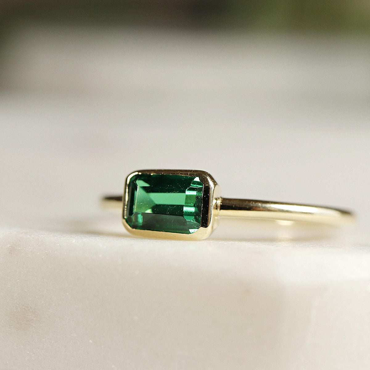 Emerald Cut Bezel Set East West Emerald Ring - Melt'm Jewelry