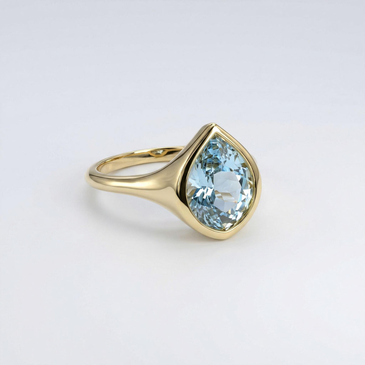 Fancy Cut Aquamarine Bezel Set Ring, Gold Statement Ring - Melt'm Jewelry