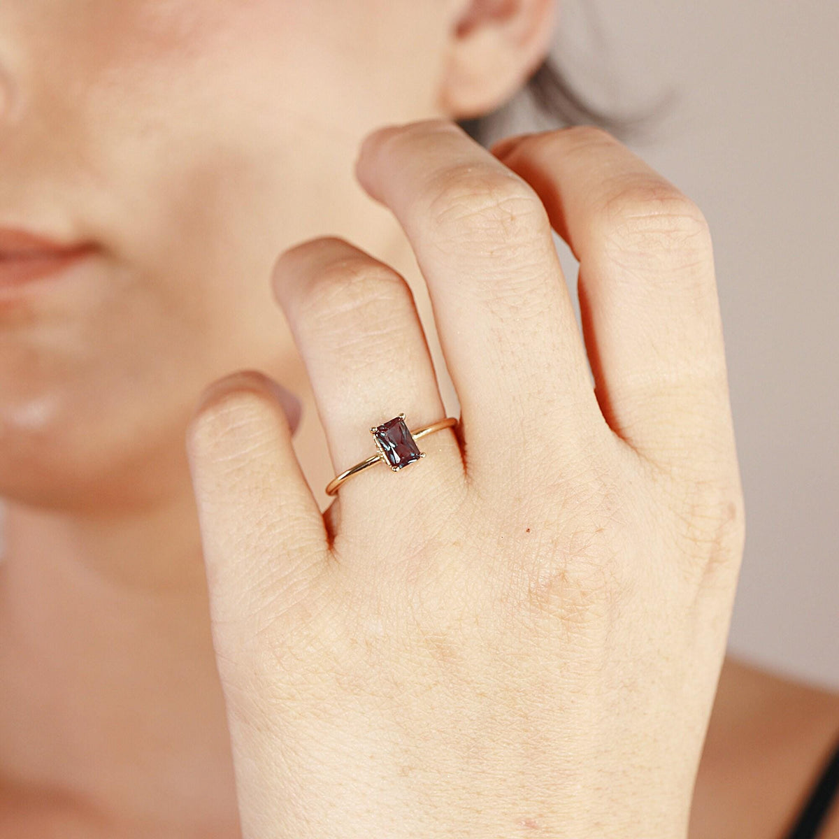 14k Gold Emerald Cut Alexandrite Ring - Melt'm Jewelry
