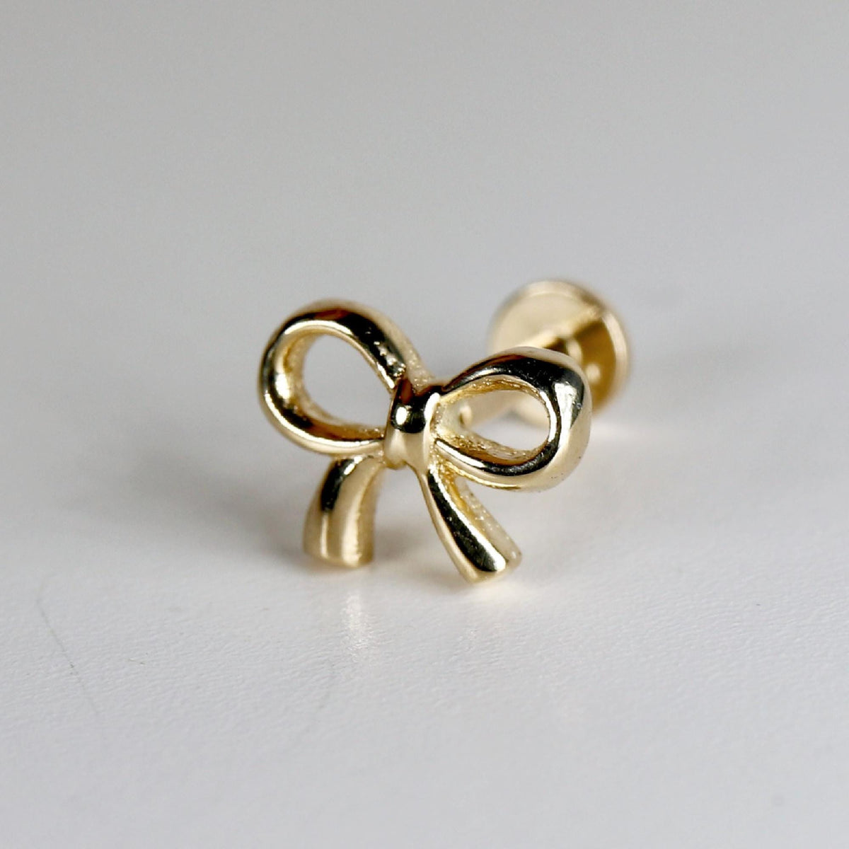 Ribbon Bow Tie Internally Threaded Flat Back Earrings 14k Solid Gold (SINGLE OR PAIR) - Melt'm Jewelry
