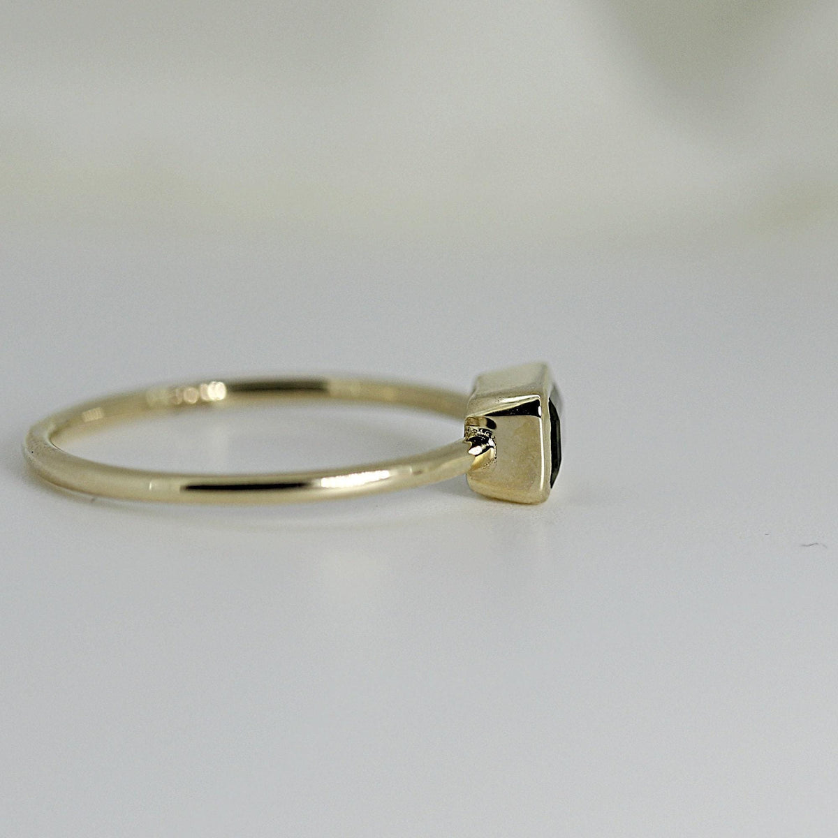 Emerald Cut Bezel Set Green Tourmaline Ring in 14k Gold - Melt'm Jewelry