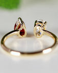 Toi et Moi Ring 14k Gold Two Stone Ring, Moissanite & Ruby Engagement Ring - Melt'm Jewelry