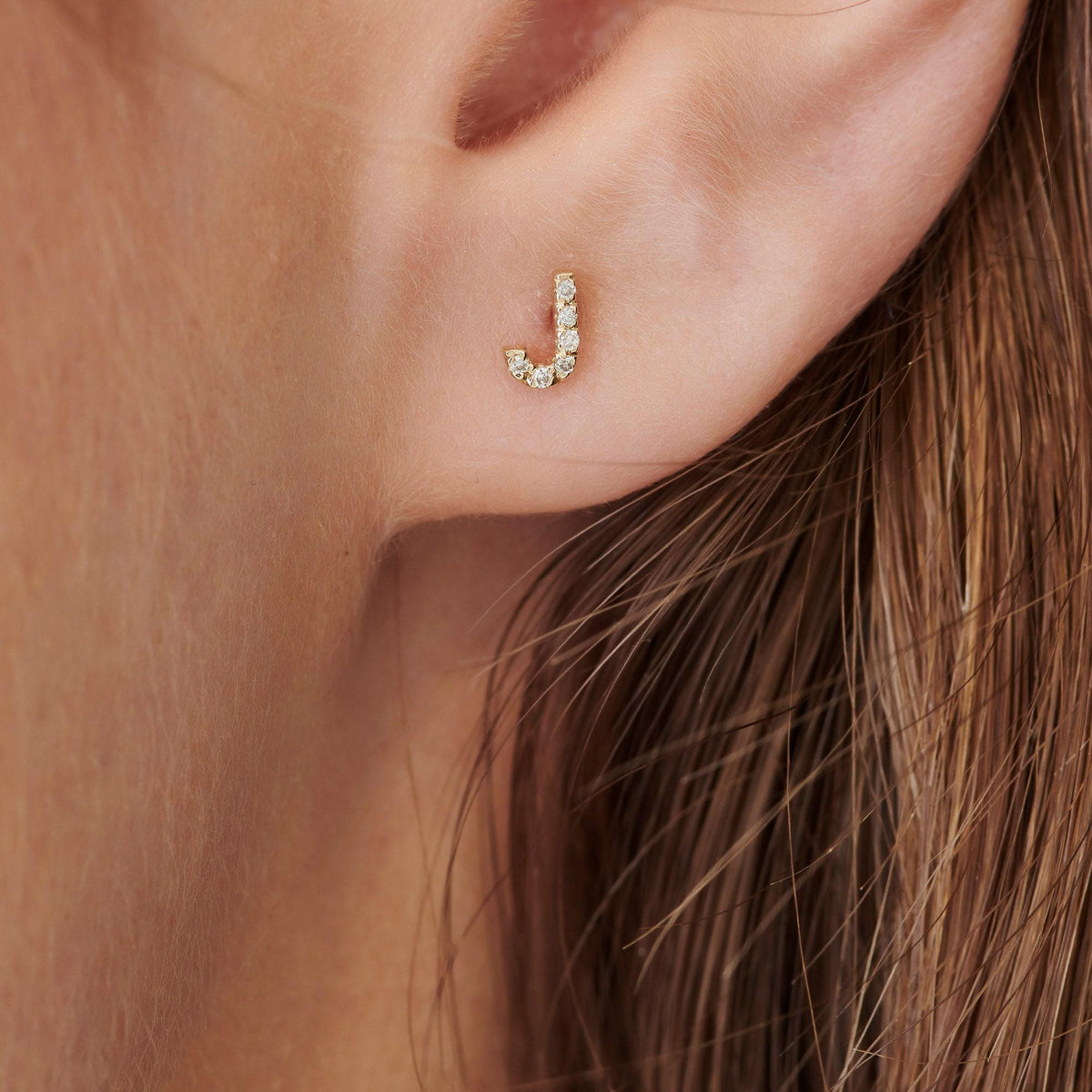 Diamond Initials Stud Earrings in 14k Gold (SINGLE or PAIR) - Melt'm Jewelry