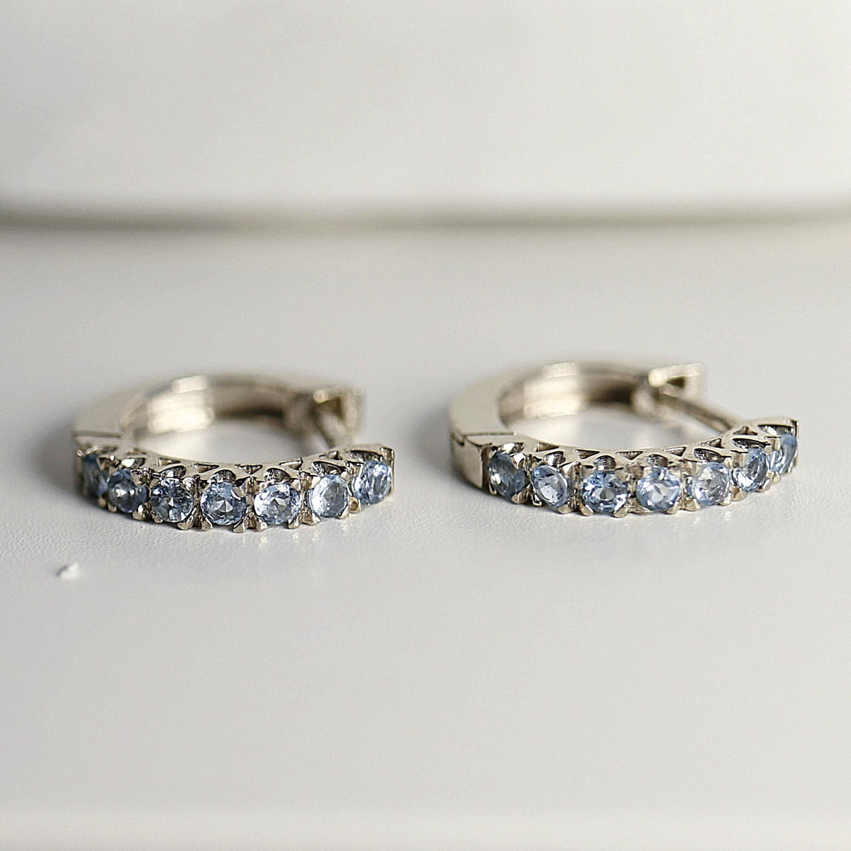 Aquamarine Huggie Hoop Earrings 14k Gold - Melt'm Jewelry
