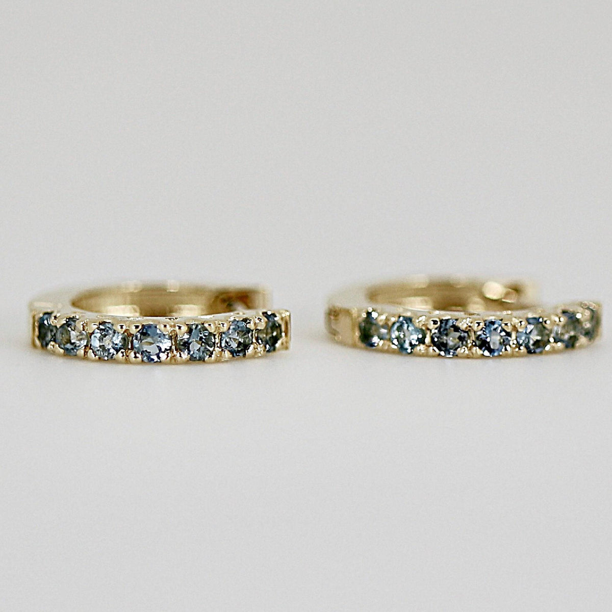 Aquamarine Huggie Hoop Earrings 14k Gold - Melt'm Jewelry