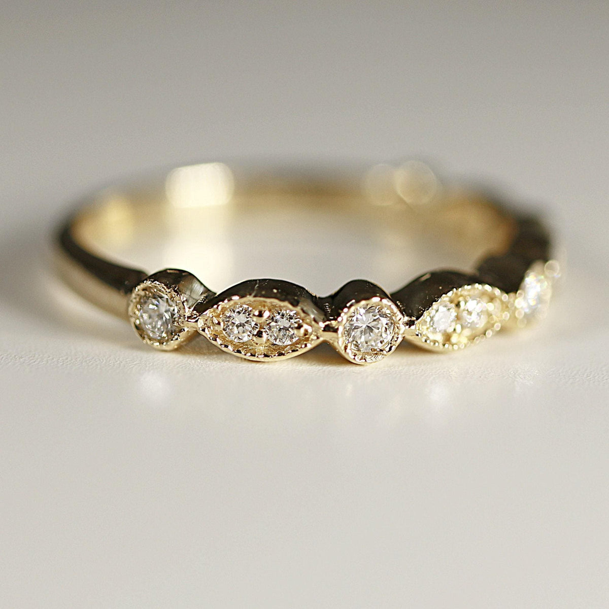 Art Deco Wedding Band 14k Solid Gold, Milgrain Diamond Wedding Ring - Melt'm Jewelry