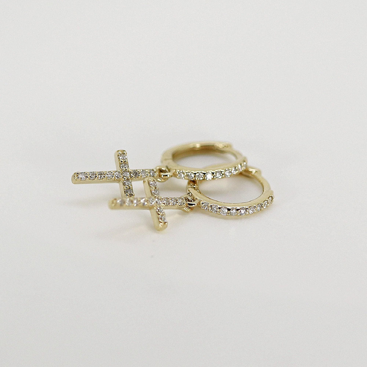Diamond Cross Hoop Earrings (SINGLE or PAIR) - Melt'm Jewelry