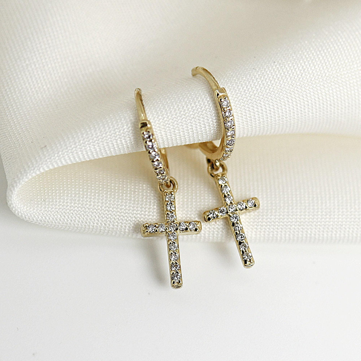 Diamond Cross Hoop Earrings (SINGLE or PAIR) - Melt'm Jewelry