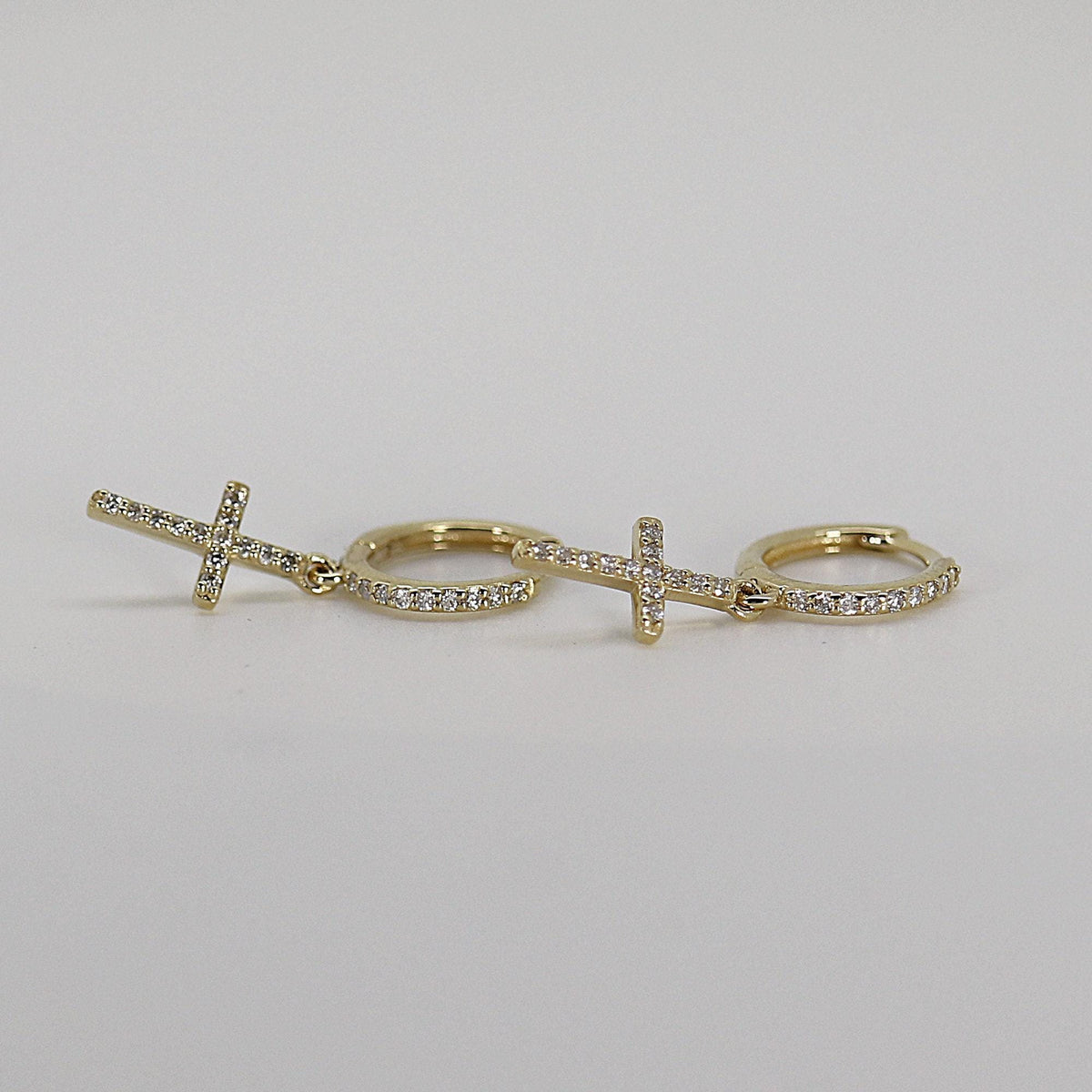 Diamond Cross Hoop Earrings (SINGLE or PAIR) - Melt'm Jewelry