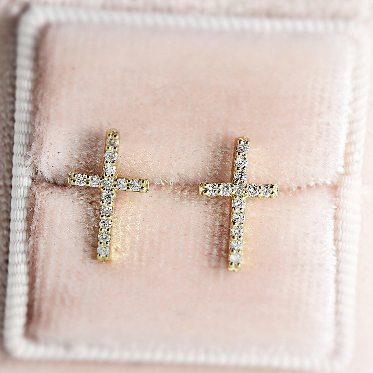 14k Yellow Gold Diamond Cross Earrings (SINGLE OR PAIR) - Melt'm Jewelry