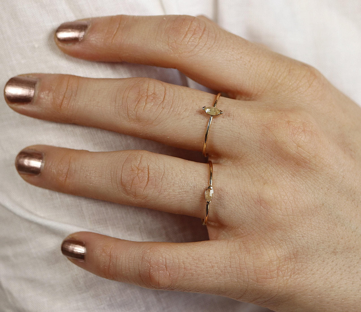 Marquise Diamond Ring 14k Gold, Champagne Diamond East West Ring - Melt'm Jewelry