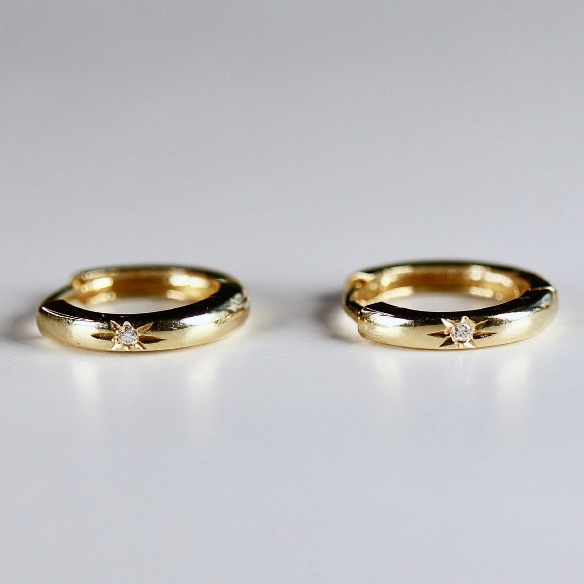 Diamond Star Set Hinged Hoops Earrings in 14k Gold (SINGLE or PAIR) - Melt'm Jewelry