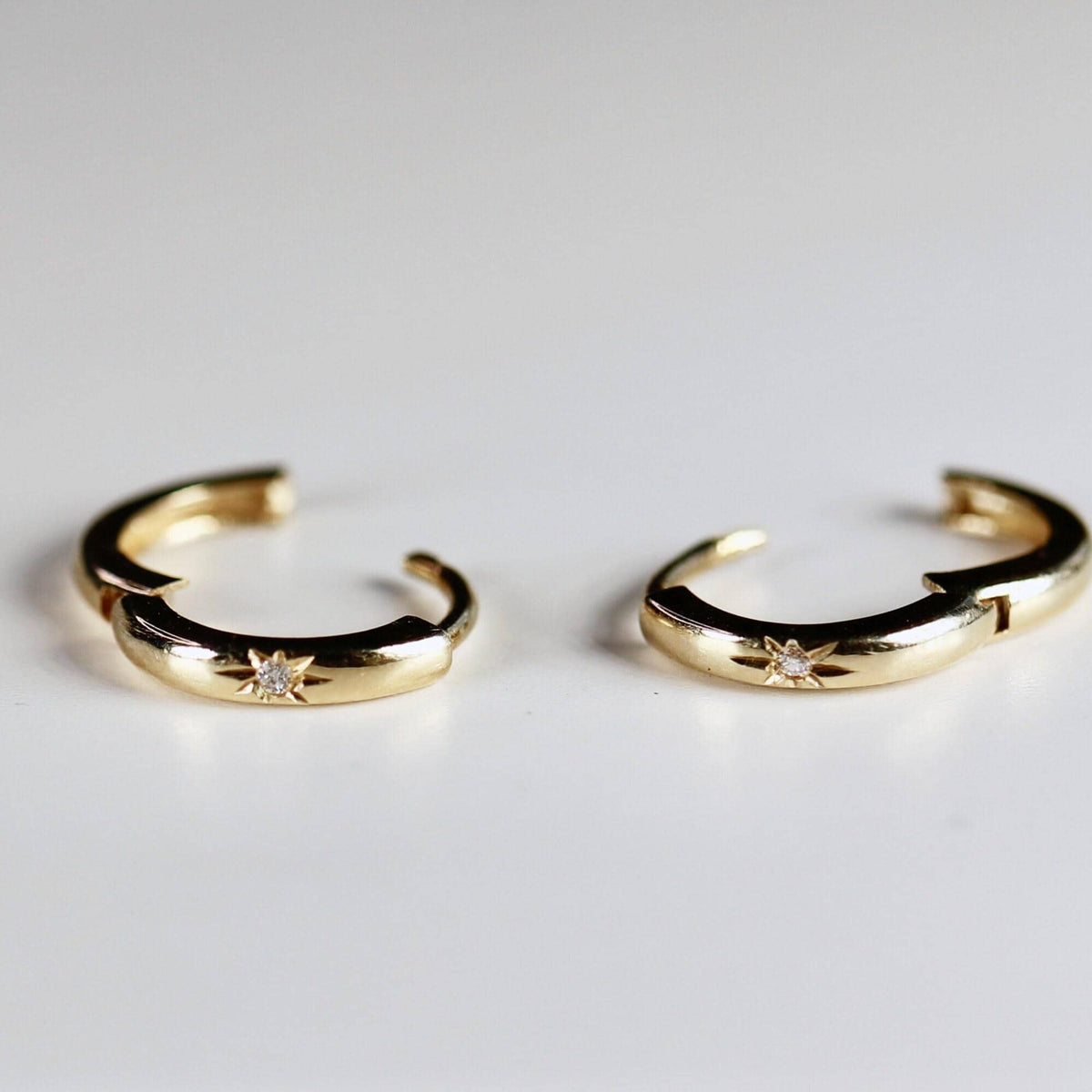 Diamond Star Set Hinged Hoops Earrings in 14k Gold (SINGLE or PAIR) - Melt'm Jewelry