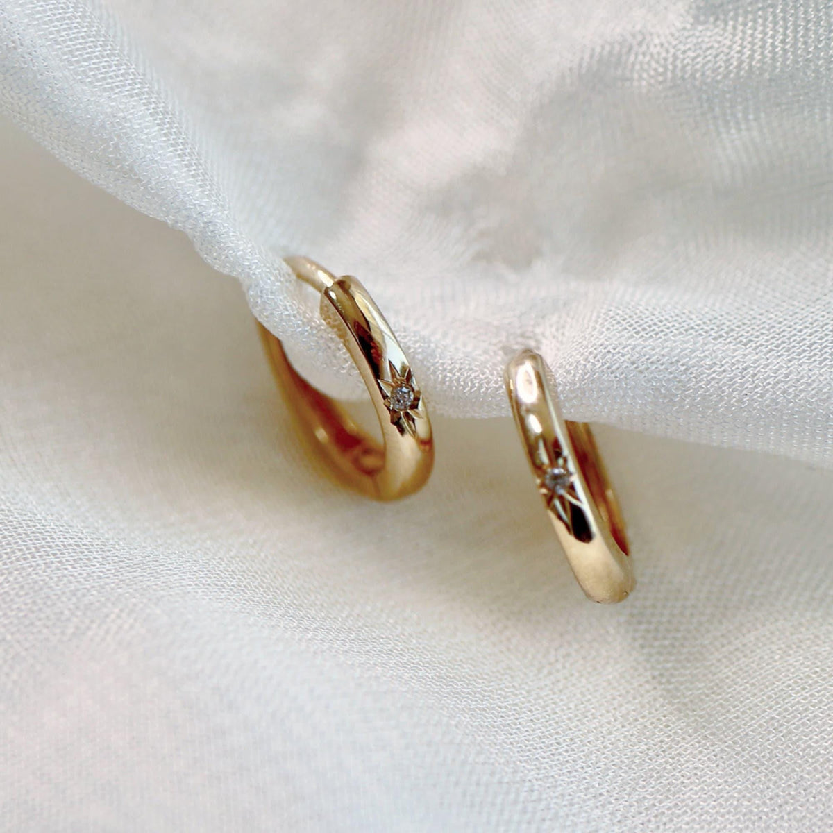 Diamond Star Set Hinged Hoops Earrings in 14k Gold (SINGLE or PAIR) - Melt'm Jewelry