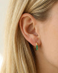 Emerald Huggie Hoop Earrings 14k Gold, 2mm Lab Grown Emerald Trio Hoops - Melt'm Jewelry