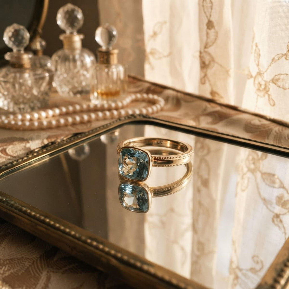 Cushion Cut Blue Topaz Engagement Ring in 10k Gold - Melt'm Jewelry