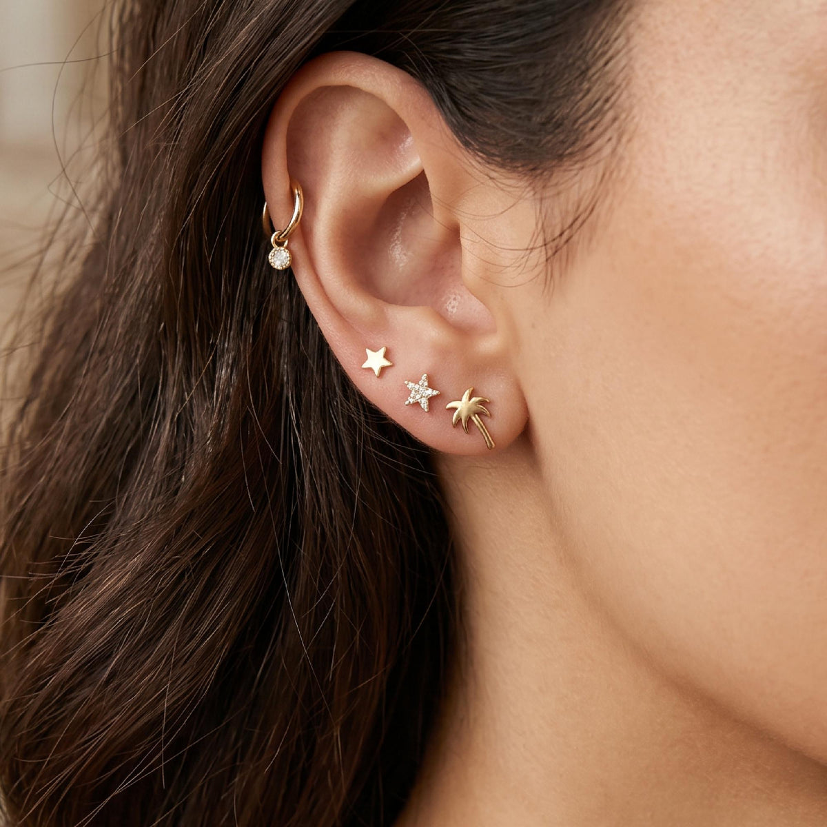 CZ Diamond Star Earring 14k Solid Gold, Internally Threaded Flat Back Earring (SINGLE) - Melt'm Jewelry