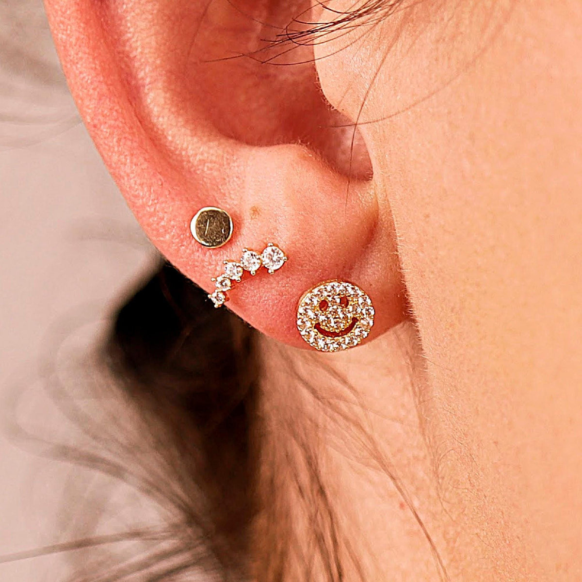 Smiley Face Flat Back Earrings 14k Solid Gold (SINGLE OR PAIR) - Melt'm Jewelry