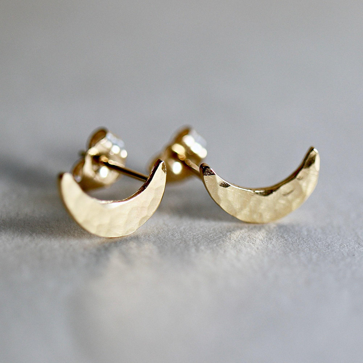 14k Solid Gold Crescent Moon Earrings, Moon Stud Earrings - Melt'm Jewelry