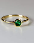 14k Gold Bezel Set Emerald Ring, Stacking Minimalist Gemstone Ring - Melt'm Jewelry