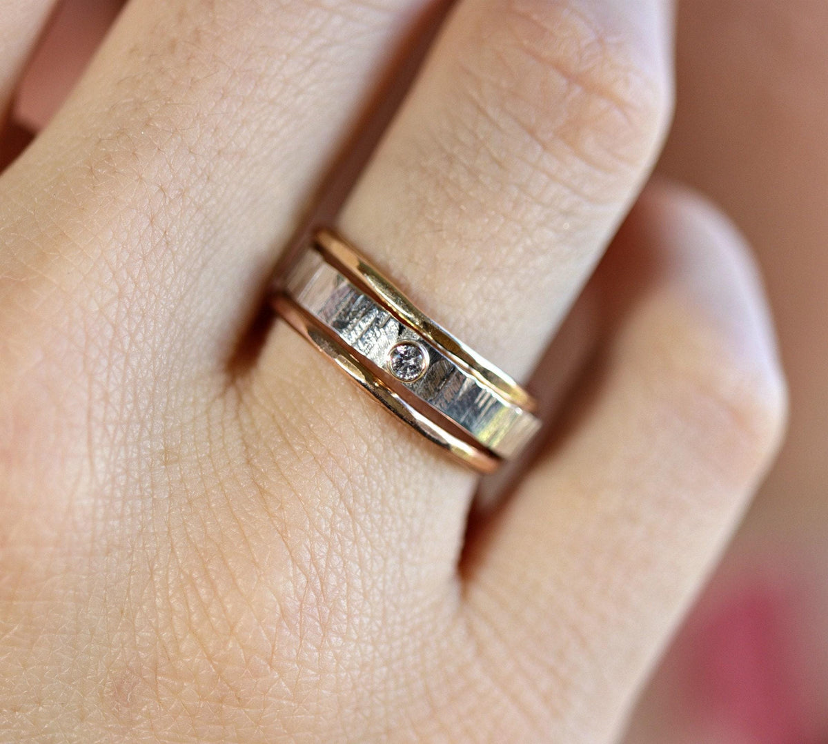 Silver, Gold and Rose Gold Set of 3 Ring with Diamond - Melt'm Jewelry