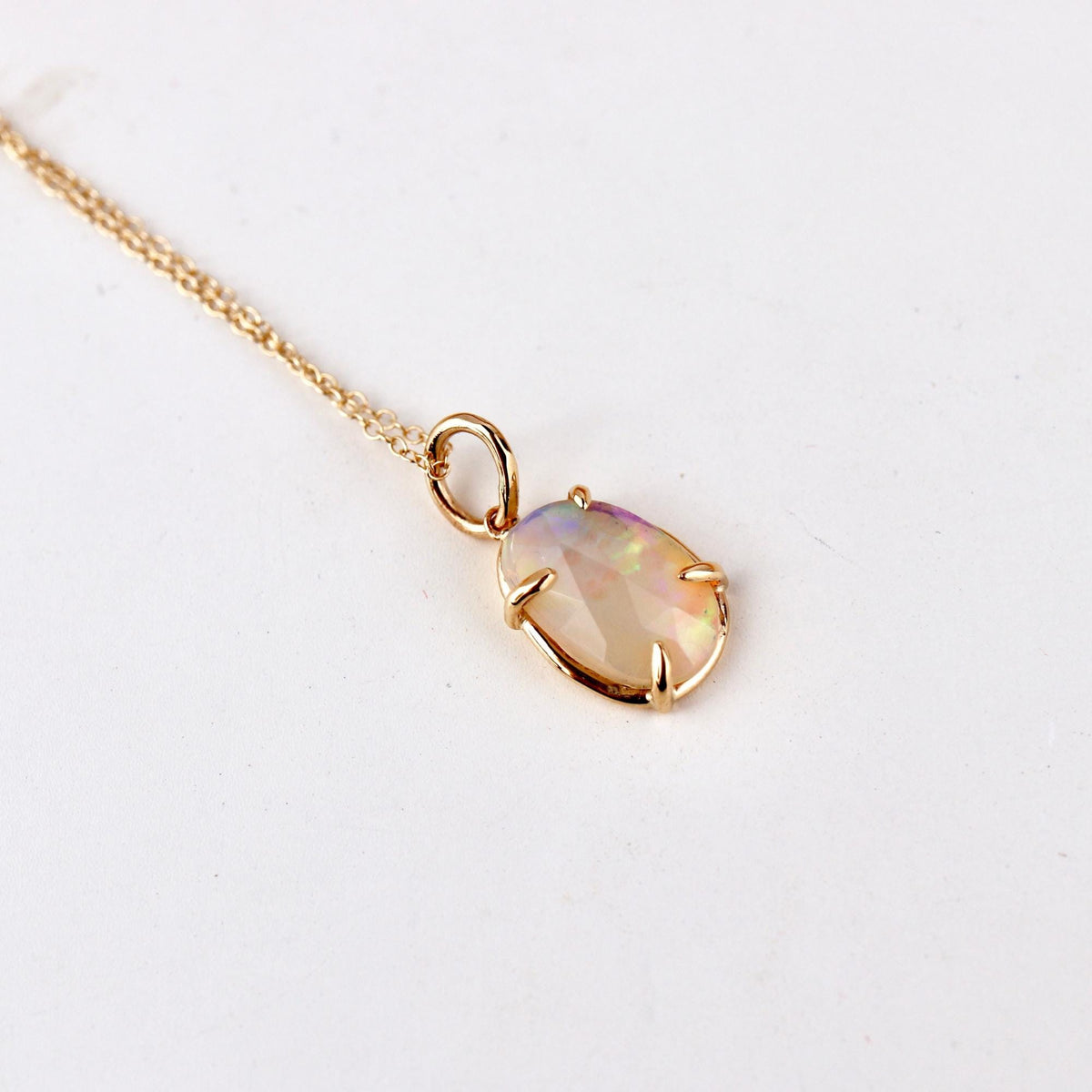 Ethiopian Opal Pendant, 12x8mm Rose Cut Opal, 14K Solid Gold Necklace, Natural Freeform Opal, Pendant Only or with Chain - Melt'm Jewelry