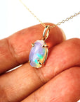 Ethiopian Opal Pendant, 12x8mm Rose Cut Opal, 14K Solid Gold Necklace, Natural Freeform Opal, Pendant Only or with Chain - Melt'm Jewelry