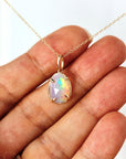 Ethiopian Opal Pendant, 12x8mm Rose Cut Opal, 14K Solid Gold Necklace, Natural Freeform Opal, Pendant Only or with Chain - Melt'm Jewelry