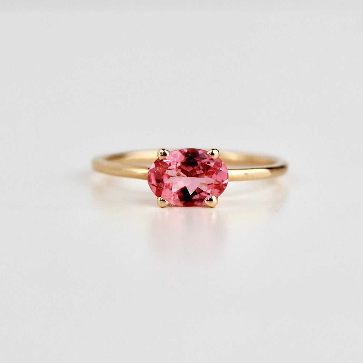 Pink Tourmaline Ring, 14K Solid Gold Oval Tourmaline Ring, October Birthstone Ring, Natural Pink Gemstone Ring - Melt'm Jewelry