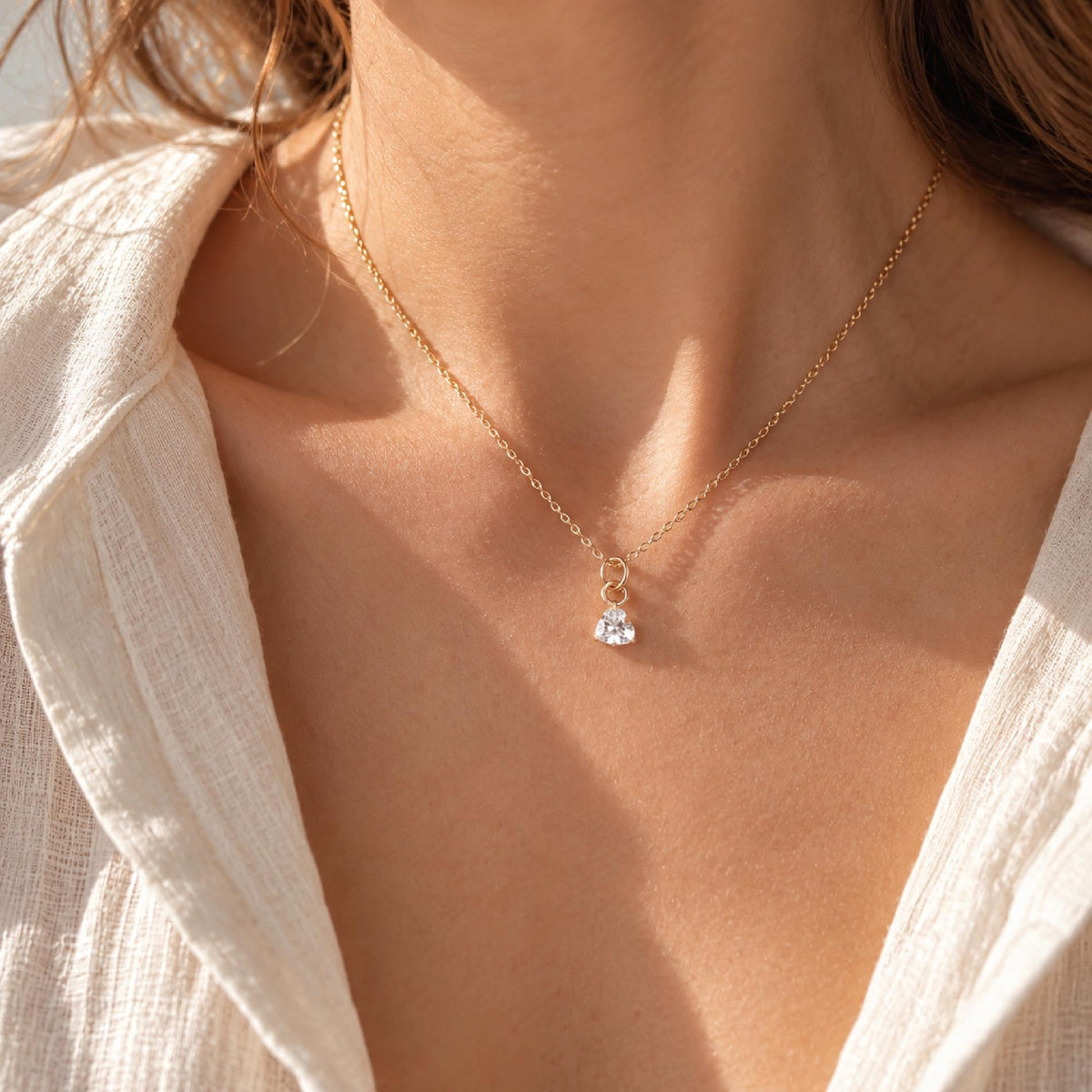 Lab Grown Heart Diamond Necklace, 14K Gold Floating Diamond Pendant, Drilled Heart Shaped Diamond Necklace, Solitaire Gift for Her