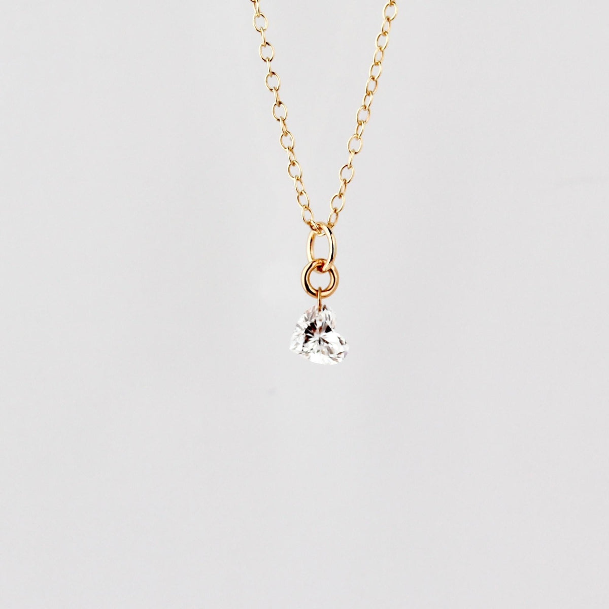 Lab Grown Heart Diamond Necklace, 14K Gold Floating Diamond Pendant, Drilled Heart Shaped Diamond Necklace, Solitaire Gift for Her