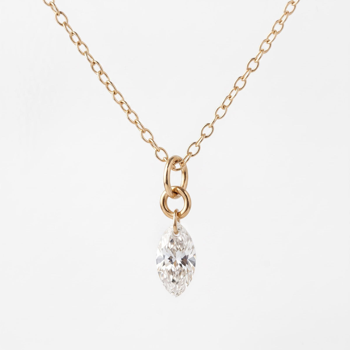 Marquise Diamond Necklace, Lab Grown Diamond Pendant, 14K Gold Floating Drilled Diamond, Dainty Solitaire Necklace - Melt'm Jewelry