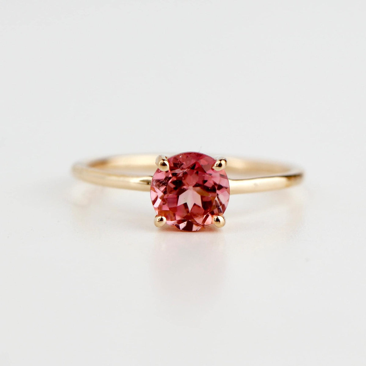 Natural Pink Tourmaline Ring, 14K Solid Gold Solitaire Ring, October Birthstone Jewelry, Dainty Pink Gemstone Ring - Melt'm Jewelry