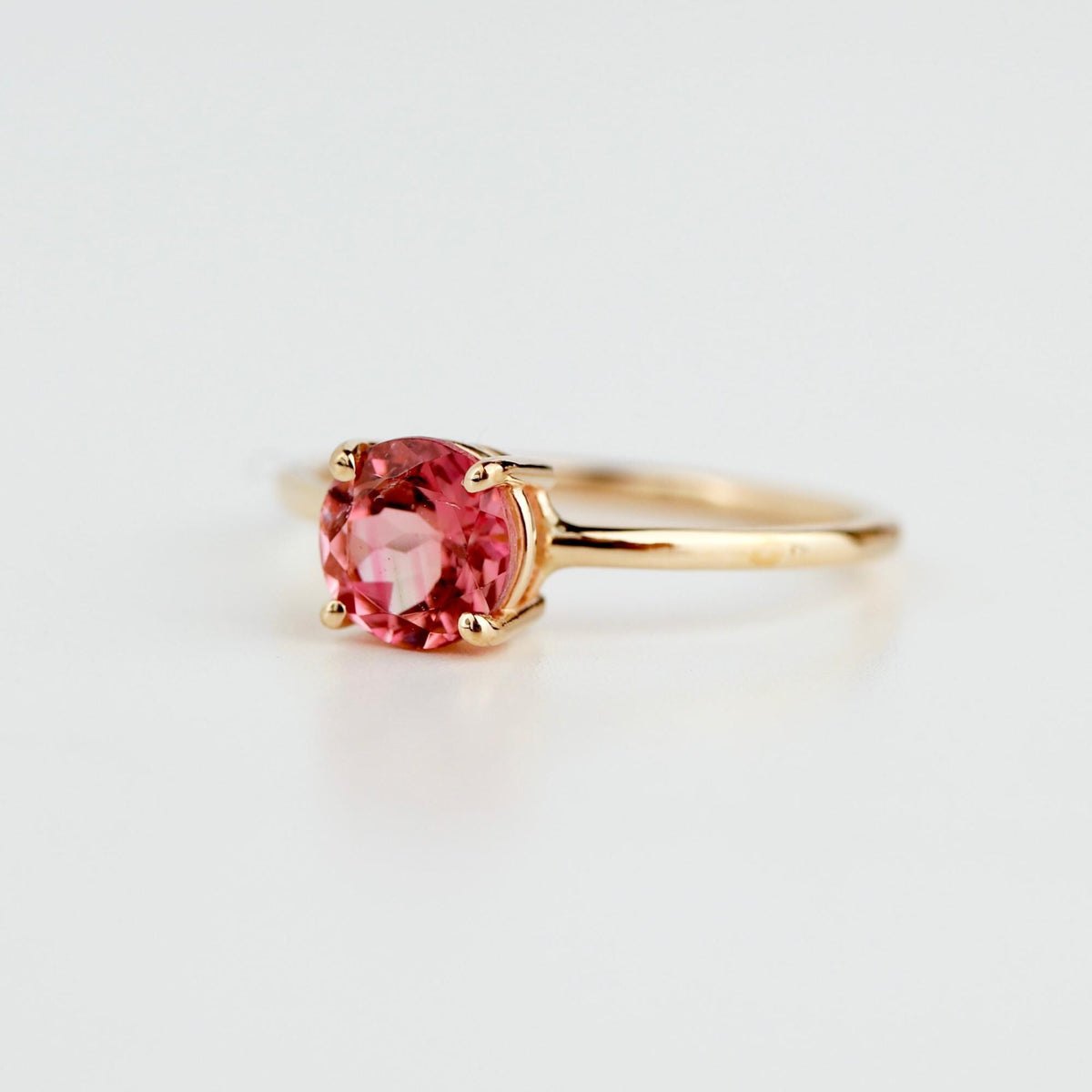 Natural Pink Tourmaline Ring, 14K Solid Gold Solitaire Ring, October Birthstone Jewelry, Dainty Pink Gemstone Ring - Melt'm Jewelry