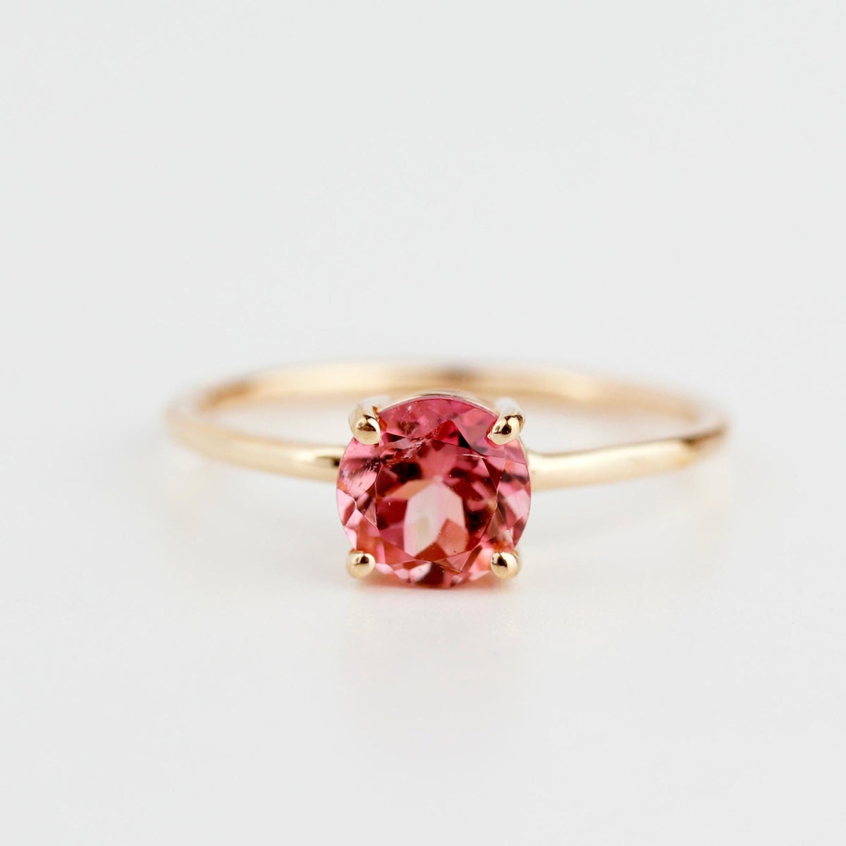 Natural Pink Tourmaline Ring, 14K Solid Gold Solitaire Ring, October Birthstone Jewelry, Dainty Pink Gemstone Ring - Melt'm Jewelry