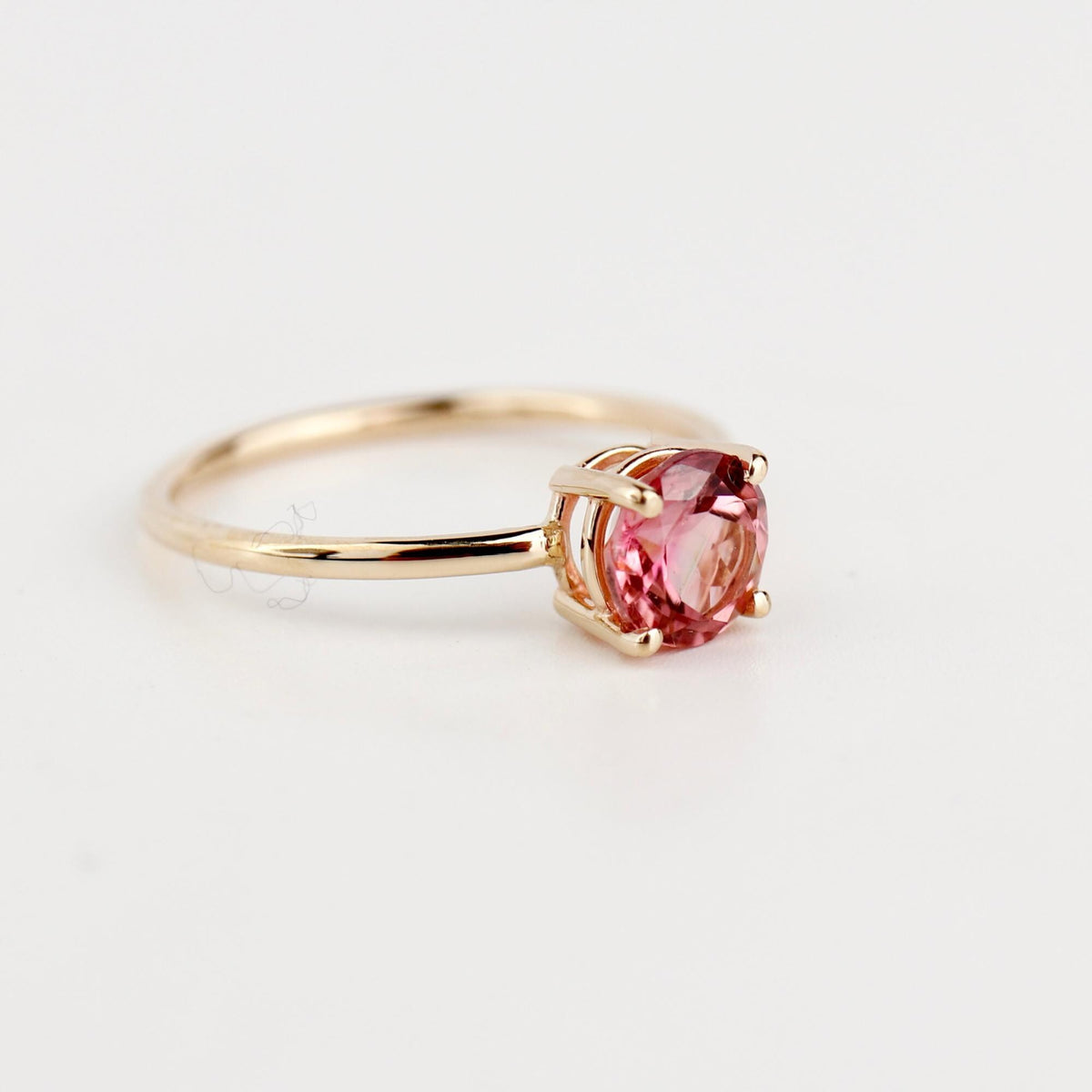 Natural Pink Tourmaline Ring, 14K Solid Gold Solitaire Ring, October Birthstone Jewelry, Dainty Pink Gemstone Ring - Melt'm Jewelry