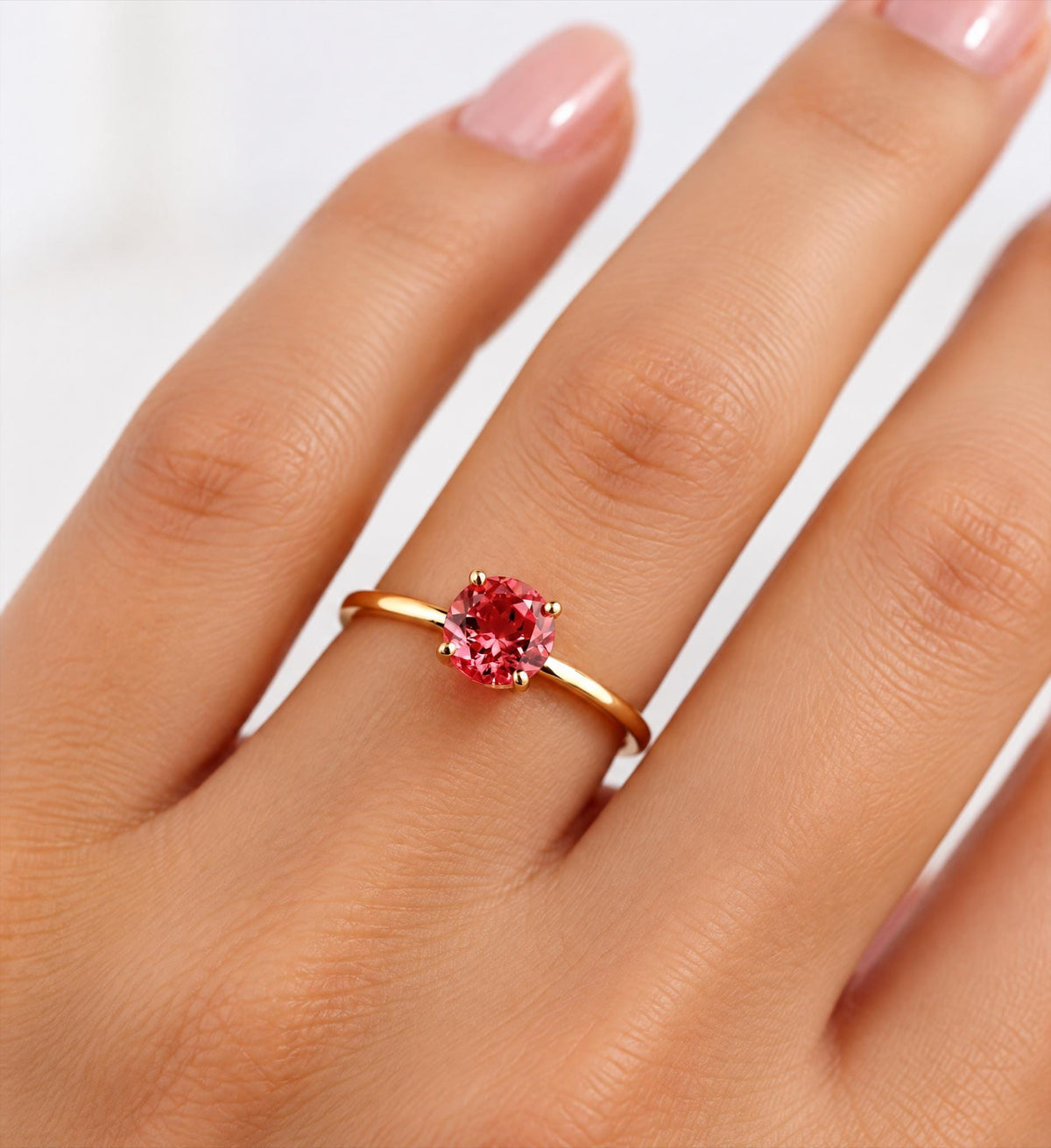 Natural Pink Tourmaline Ring, 14K Solid Gold Solitaire Ring, October Birthstone Jewelry, Dainty Pink Gemstone Ring - Melt'm Jewelry