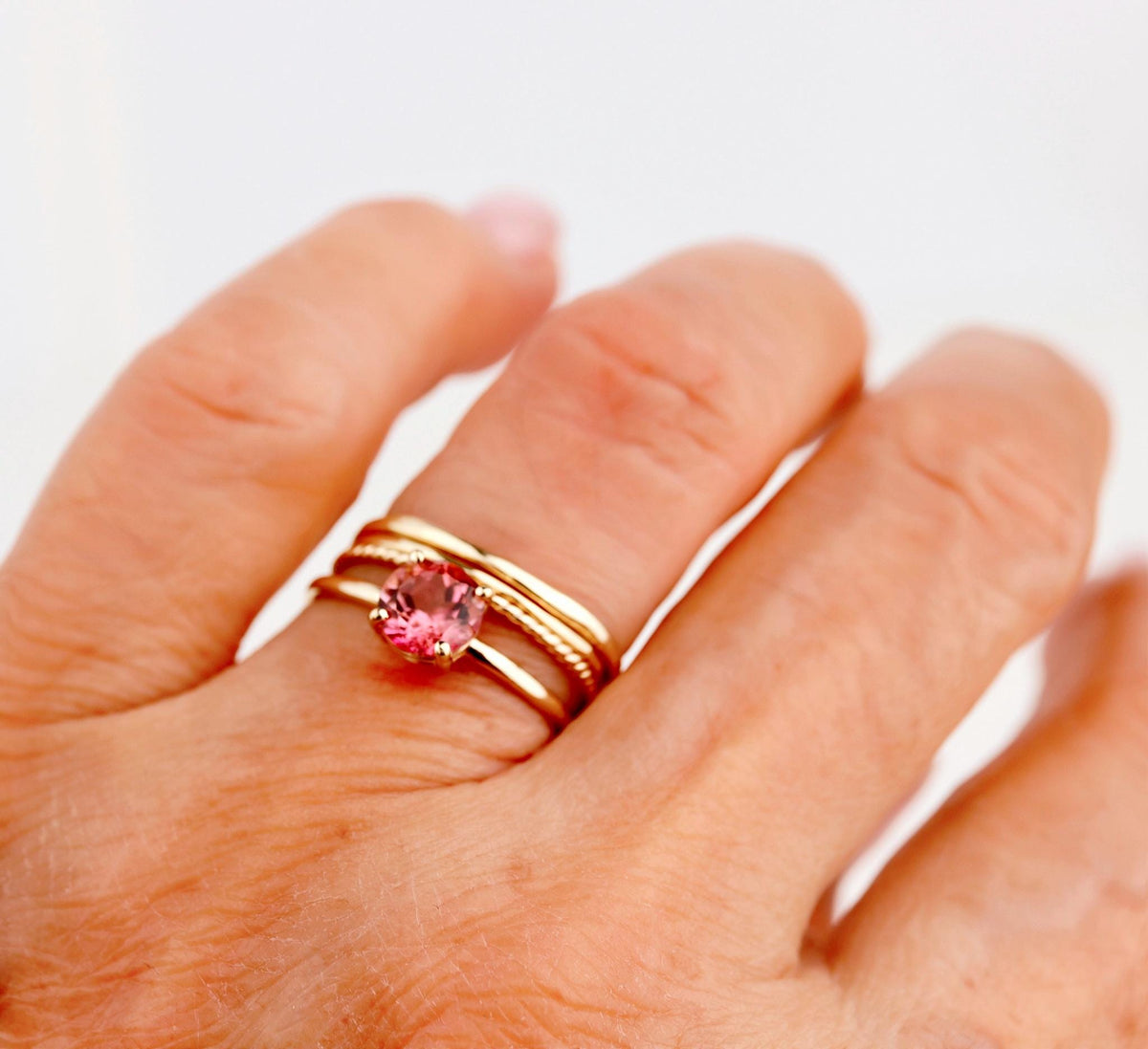 Natural Pink Tourmaline Ring, 14K Solid Gold Solitaire Ring, October Birthstone Jewelry, Dainty Pink Gemstone Ring - Melt'm Jewelry