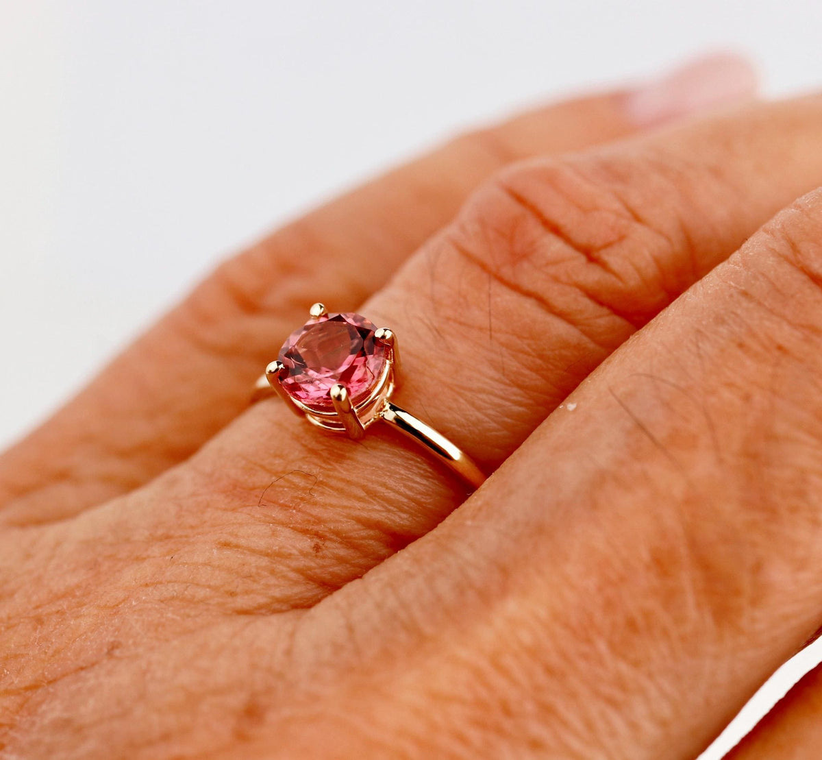 Natural Pink Tourmaline Ring, 14K Solid Gold Solitaire Ring, October Birthstone Jewelry, Dainty Pink Gemstone Ring - Melt'm Jewelry